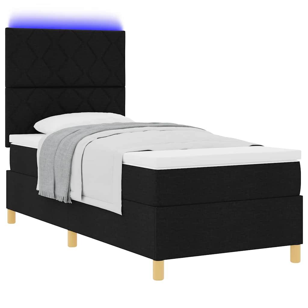 LED Boxspringbett mit Matratze Schwarz 100 x 200 cm Stoff