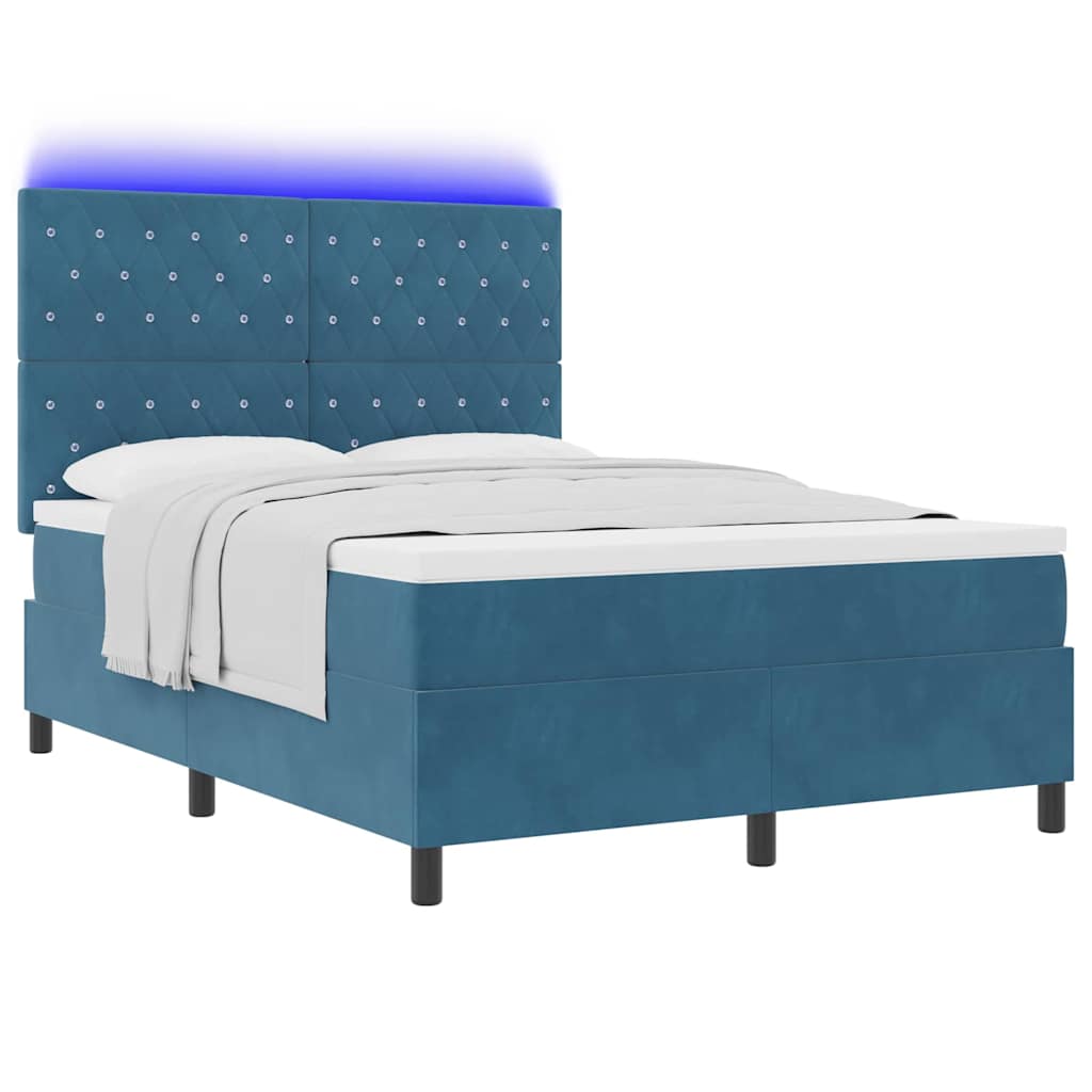 LED Boxspringbett mit Matratze Dunkelblau 140 x 190 cm Samt