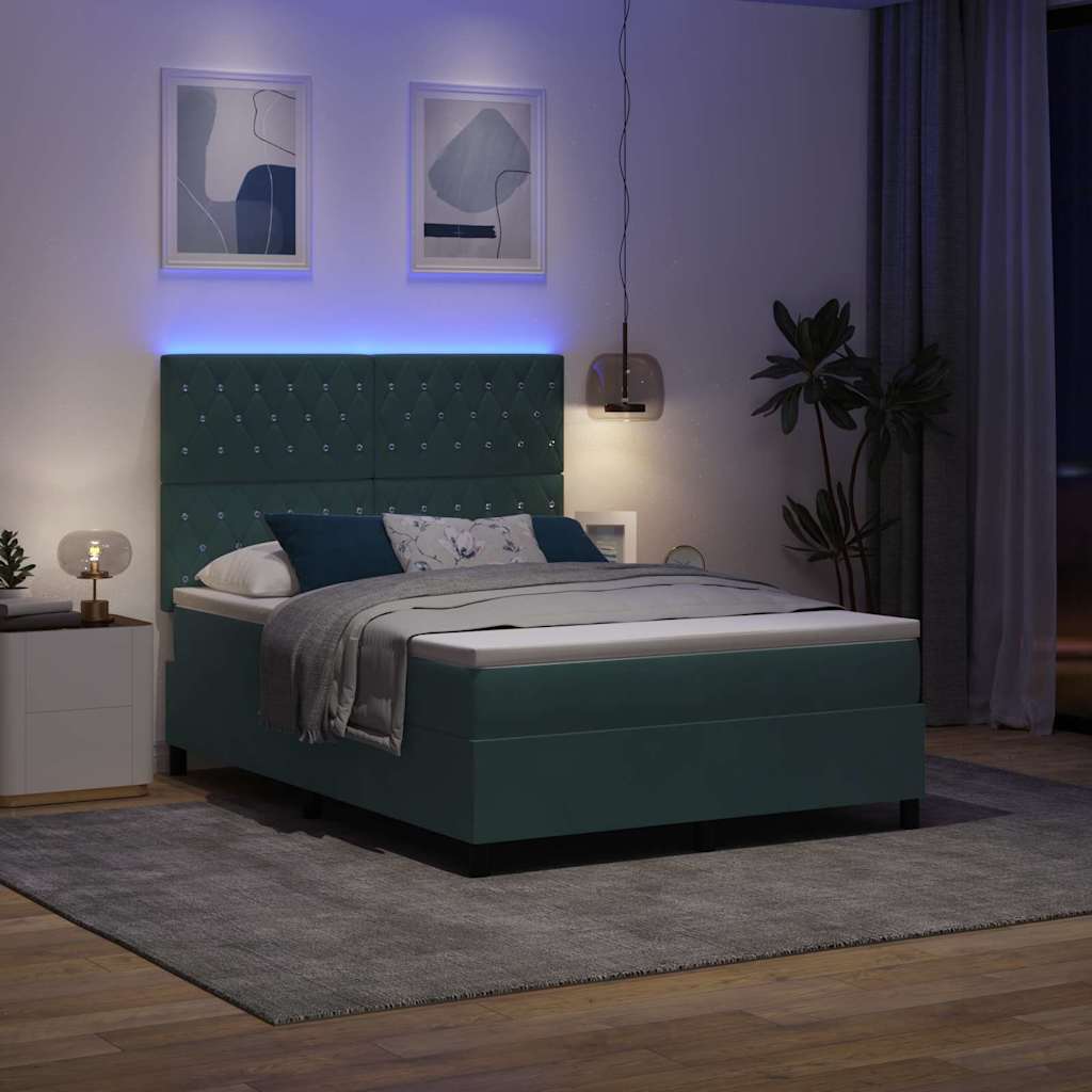 LED Boxspringbett mit Matratze Dunkelgrün 140 x 200 cm Samt