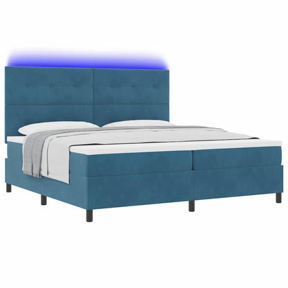 LED Boxspringbett mit Matratze Dunkelblau 200 x 200 cm Stoff
