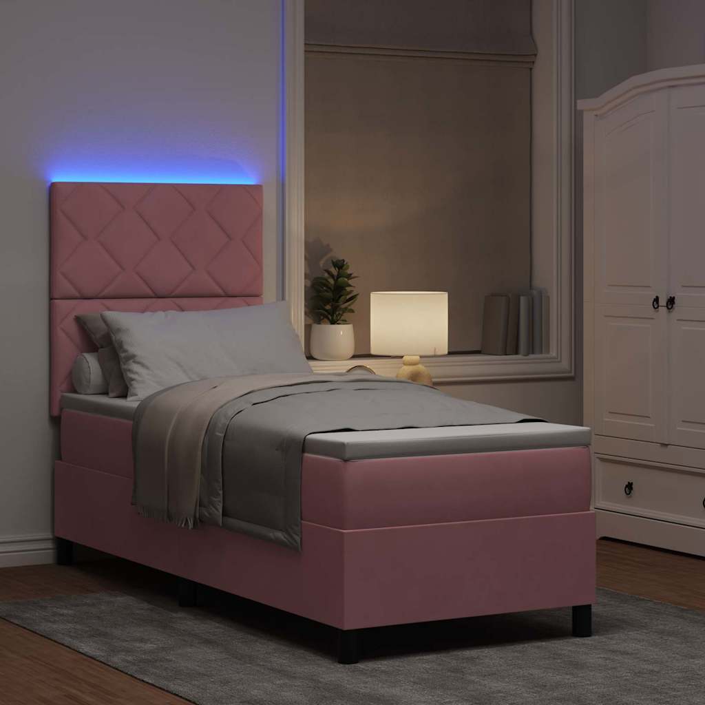 LED Boxspringbett mit Matratze Rosa 80 x 200 cm Stoff
