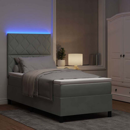 LED Boxspringbett mit Matratze Hellgrau 90 x 190 cm Stoff