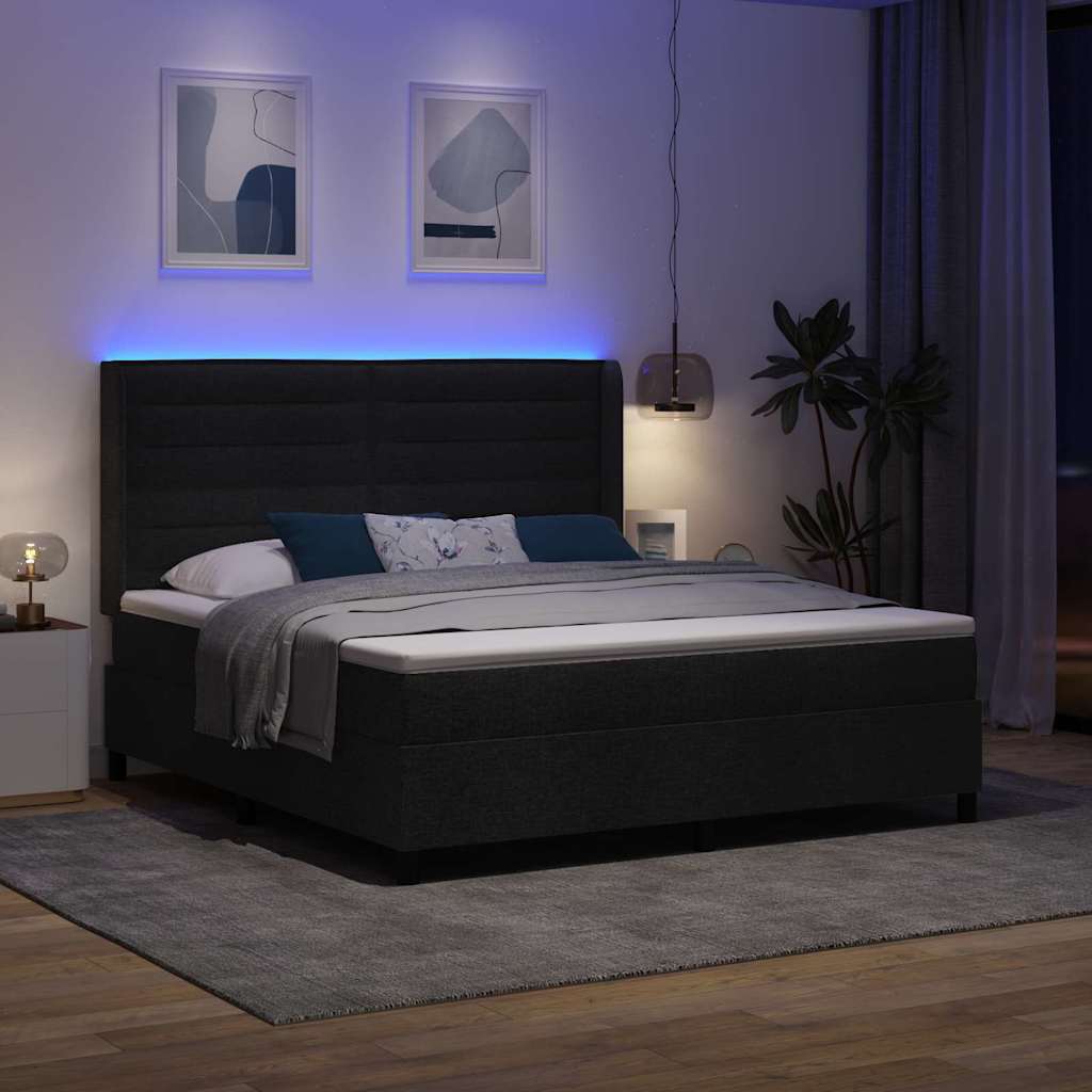 LED Boxspringbett mit Matratze Schwarz 180 x 200 cm Stoff