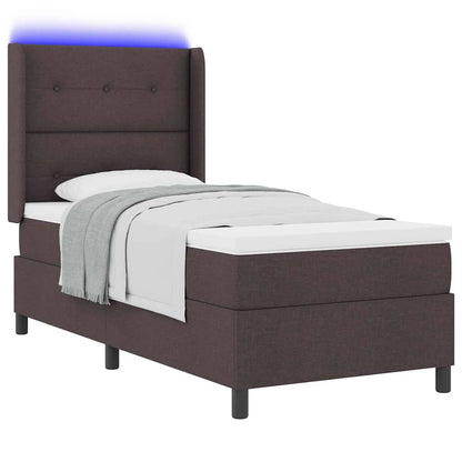 LED Boxspringbett mit Matratze Dunkelbraun 90 x 190 cm Stoff