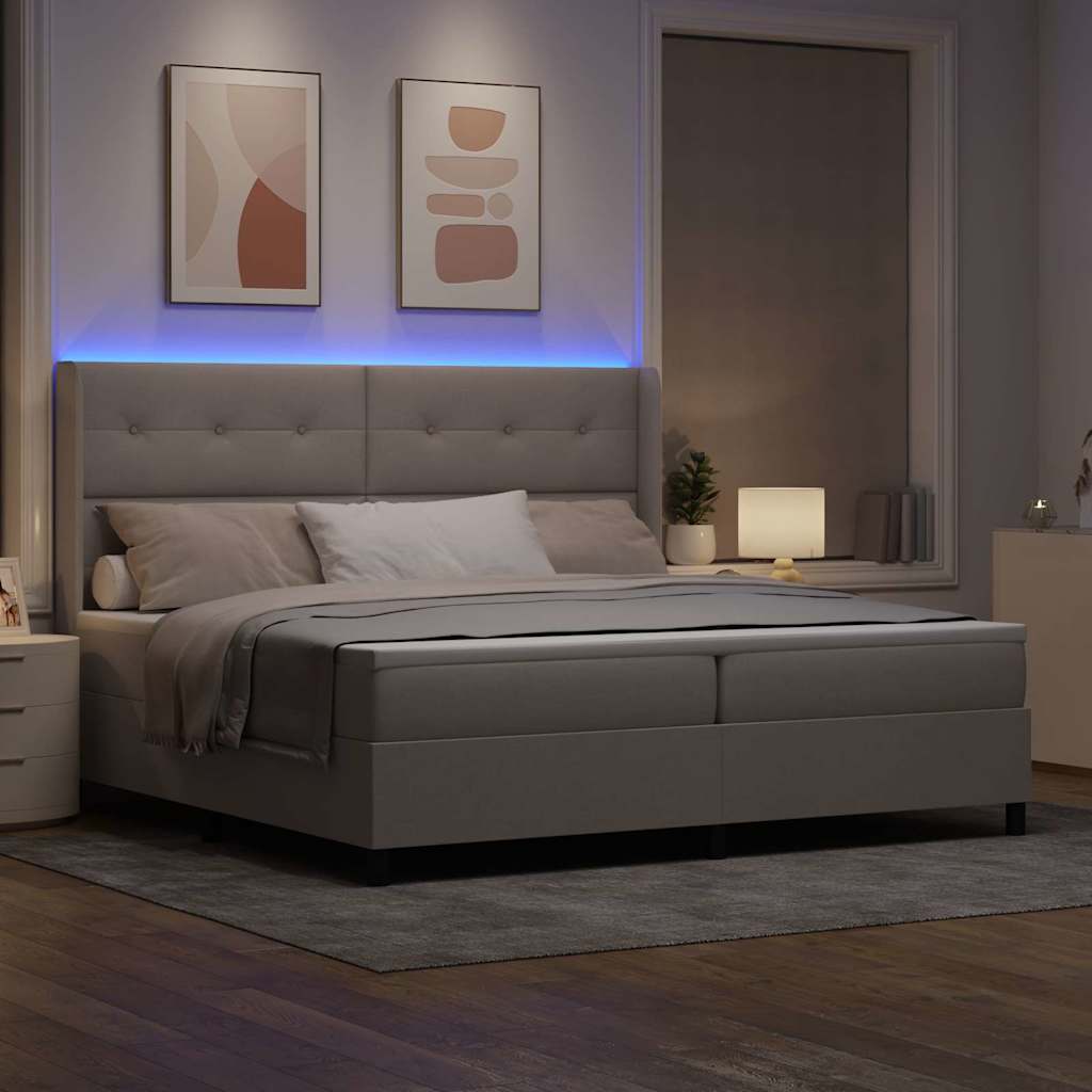LED Boxspringbett mit Matratze Taupe 200 x 200 cm Stoff