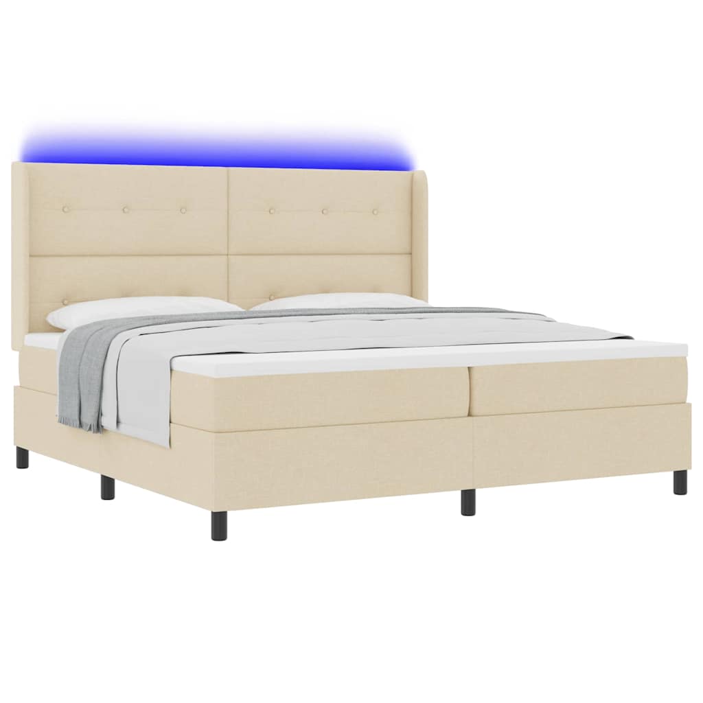 LED Boxspringbett mit Matratze Creme 200 x 200 cm Stoff