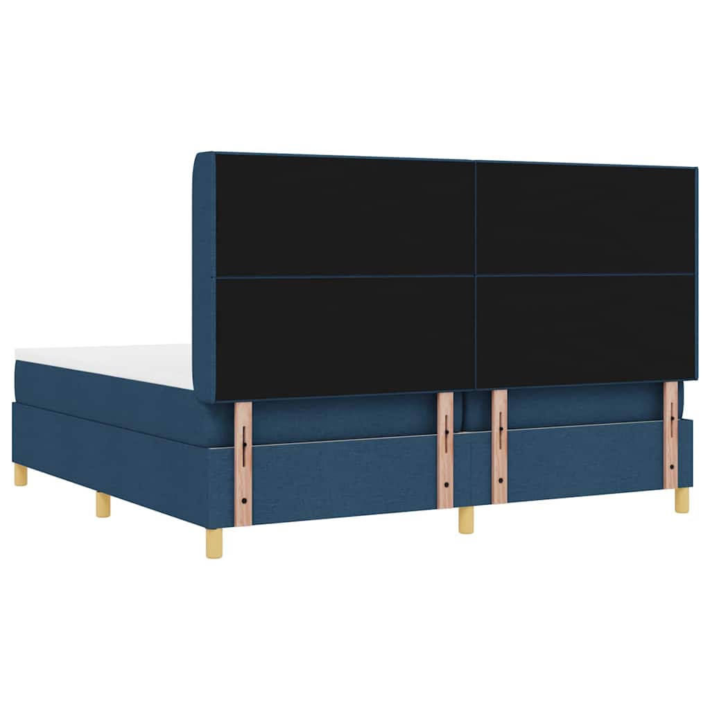 LED Boxspringbett mit Matratze Blau 200 x 200 cm Stoff