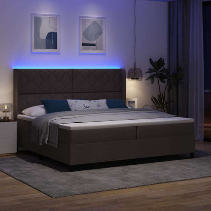 LED Boxspringbett mit Matratze Dunkelbraun 200 x 200 cm Stoff