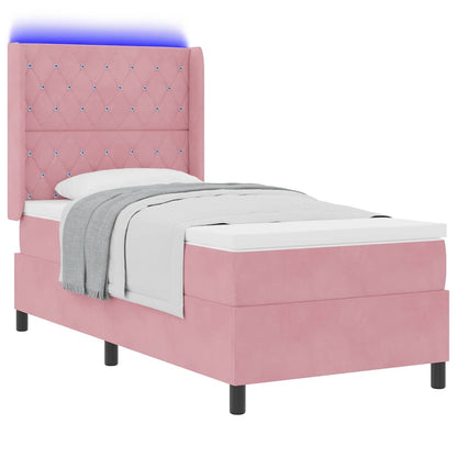 Boxspringbett mit Matratze mit LED Rosa 100 x 200 cm Samt