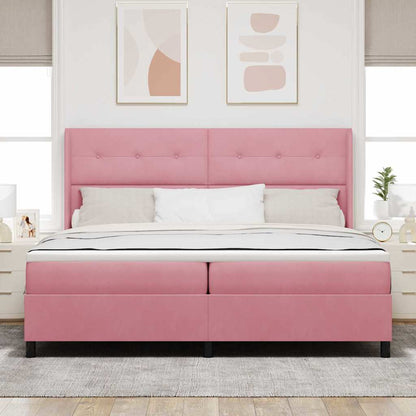 Boxspringbett mit Matratze mit LED Rosa 200 x 200 cm Samt