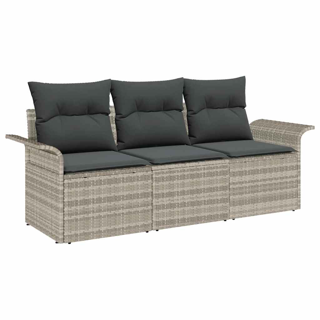 Garten-Sofa-Set mit Kissen 3 pcs Hellgrau Poly Rattan