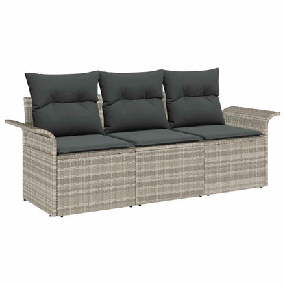 Garten-Sofa-Set mit Kissen 3 pcs Hellgrau Poly Rattan