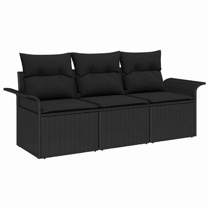 Garten-Sofa-Set mit Kissen 3 pcs Schwarz Poly Rattan
