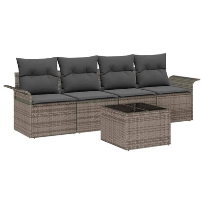 Gartensofa-set mit Kissen mit Speicher 5 pcs Grau Poly-Rattan