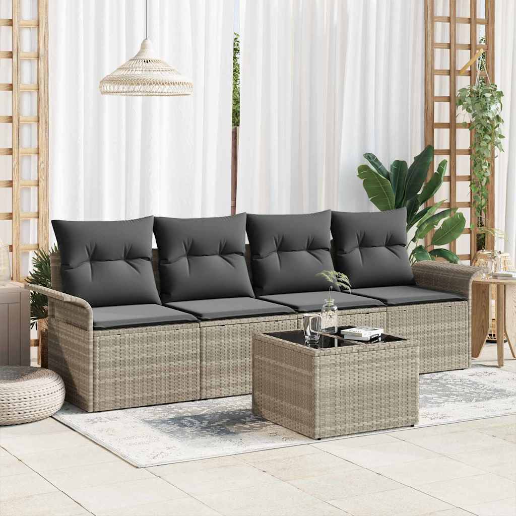 Gartensofa-set 5 pcs Hellgrau und Dunkelgrau Poly-Rattan