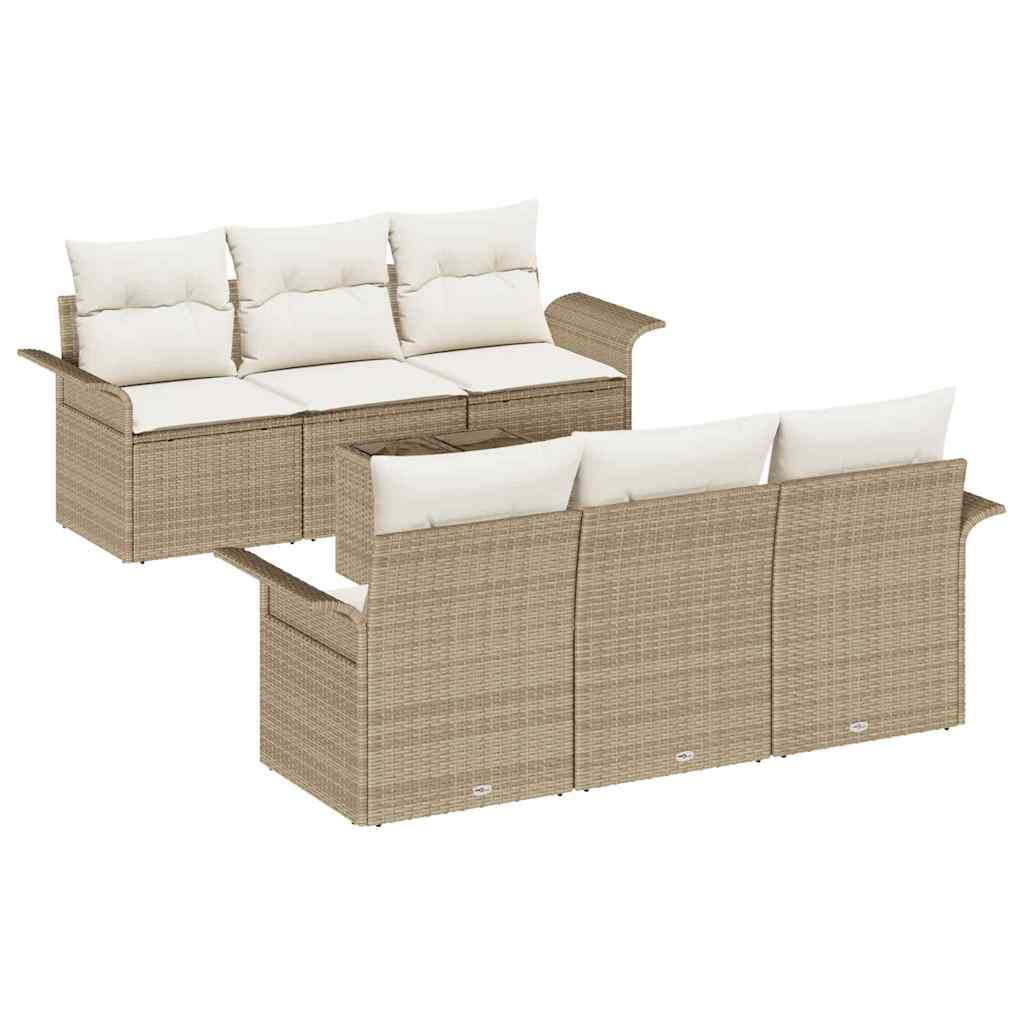 Gartensofa-set mit Kissen 7 pcs Beige und Creme Poly-Rattan