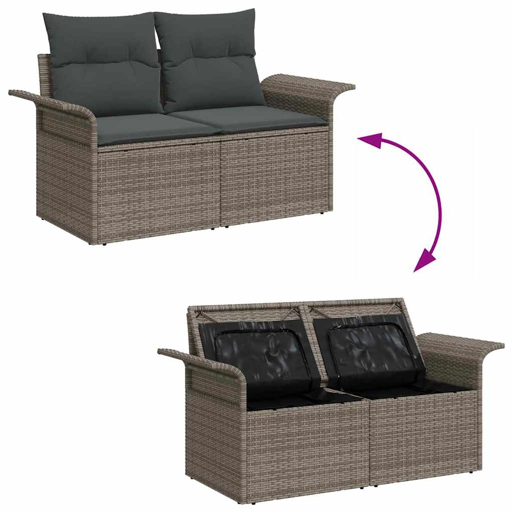 Garten-Sofa-Set 7 pcs Grau Poly-Rattan und Stahl und Glas