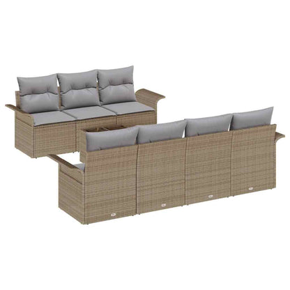 Gartensofa-set mit Kissen 8 pcs Beige und Grau Poly-Rattan