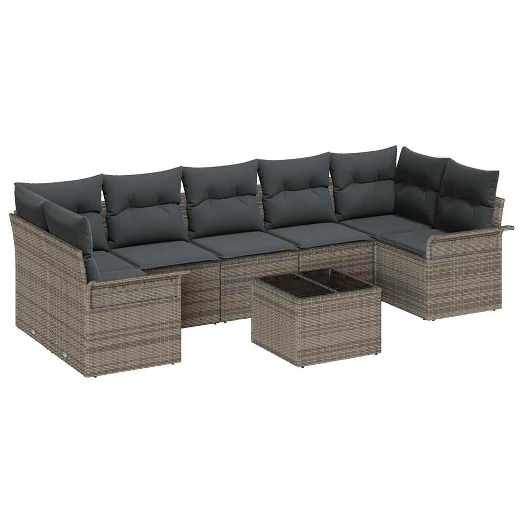 Gartensofa-set mit Kissen mit Speicher 8 pcs Grau Poly-Rattan