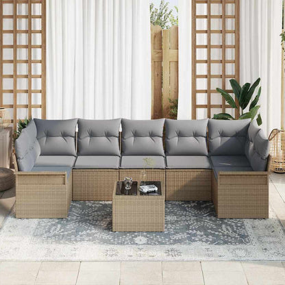 Gartensofa-set mit Kissen 8 pcs Beige und Grau Poly-Rattan