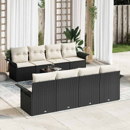 Gartensofa-set mit Kissen 9 pcs Schwarz und Creme Poly-Rattan