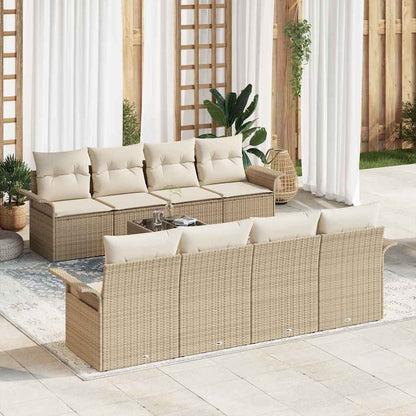 Gartensofa-set mit Kissen 9 pcs Beige und Creme Poly-Rattan