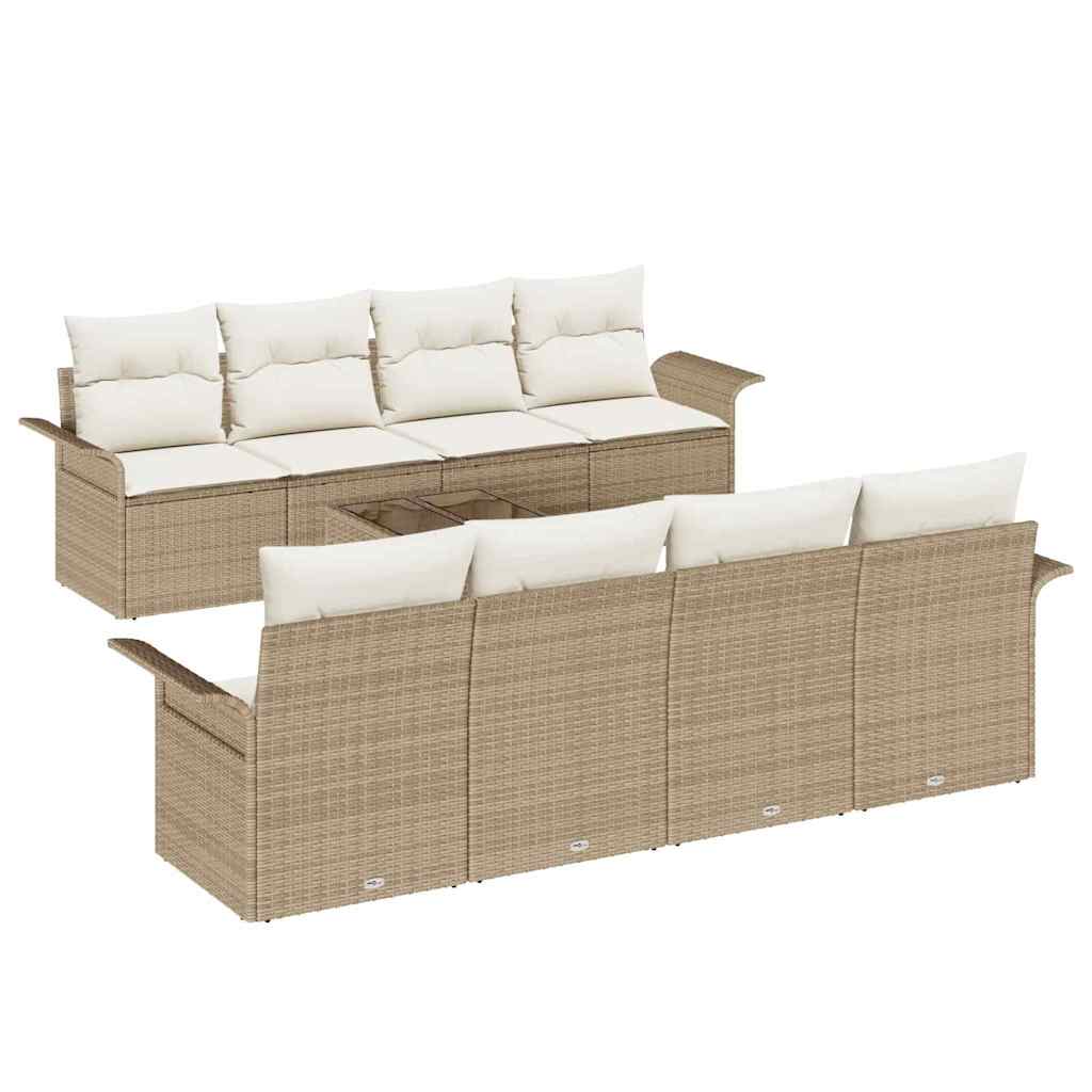 Gartensofa-set mit Kissen 9 pcs Beige und Creme Poly-Rattan