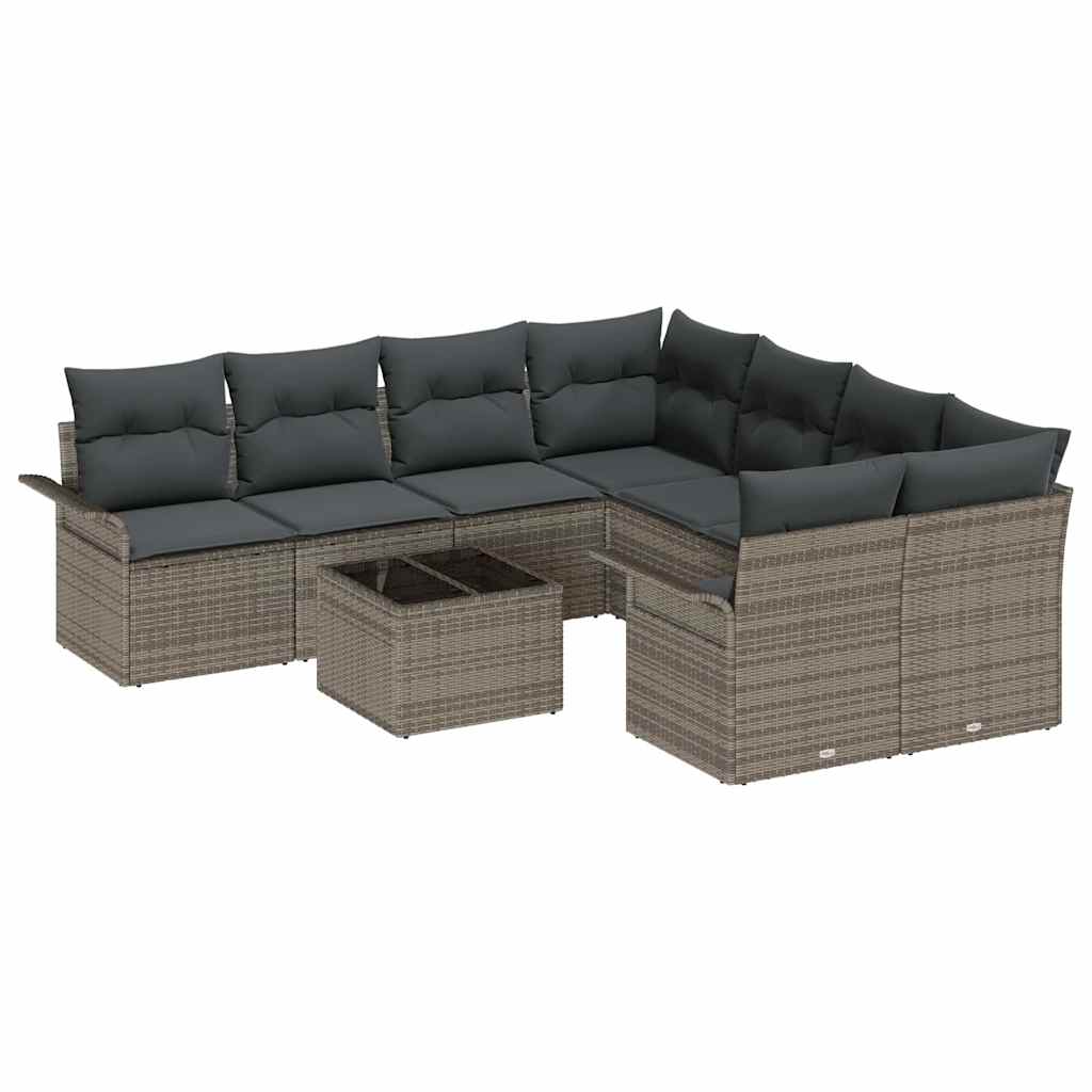 Gartensofa-set mit Kissen mit Speicher 9 pcs Grau Poly-Rattan
