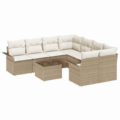 Gartensofa-set mit Kissen 9 pcs Beige und Creme Poly-Rattan