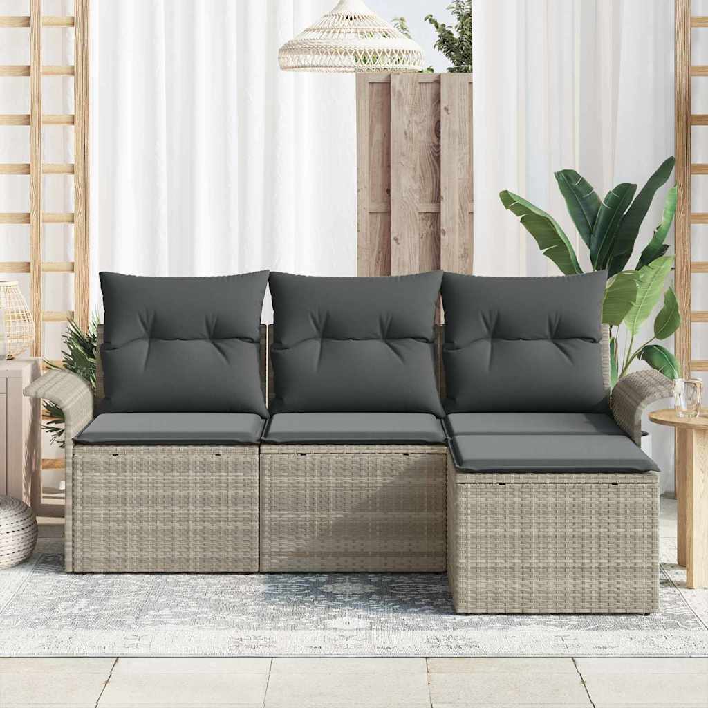Garten-Sofa-Set mit Kissen 4 pcs Hellgrau Poly Rattan