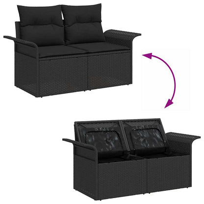 Garten-Sofa-Set mit Kissen 4 pcs Schwarz Poly Rattan
