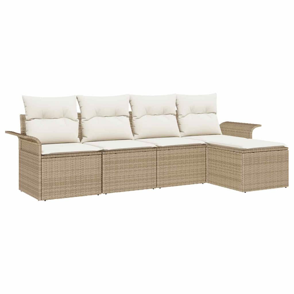 Gartensofa-set mit Kissen mit Speicher 5 pcs Beige Poly-Rattan