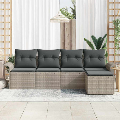 Gartensofa-set mit Kissen 5 pcs Hellgrau Poly-Rattan