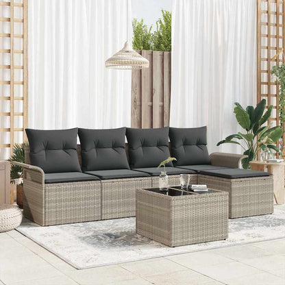 Gartensofa-set mit Kissen 6 pcs Hellgrau Poly-Rattan