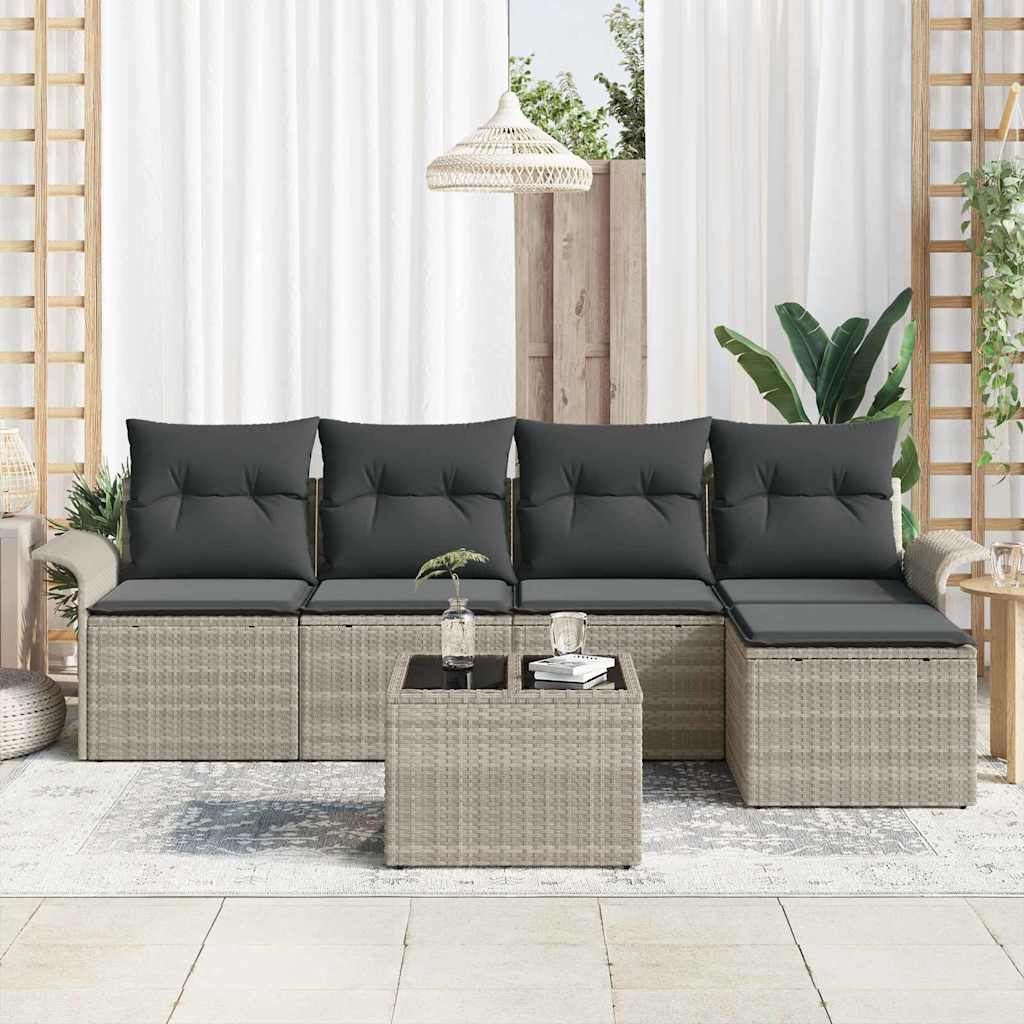 Gartensofa-set mit Kissen 6 pcs Hellgrau Poly-Rattan