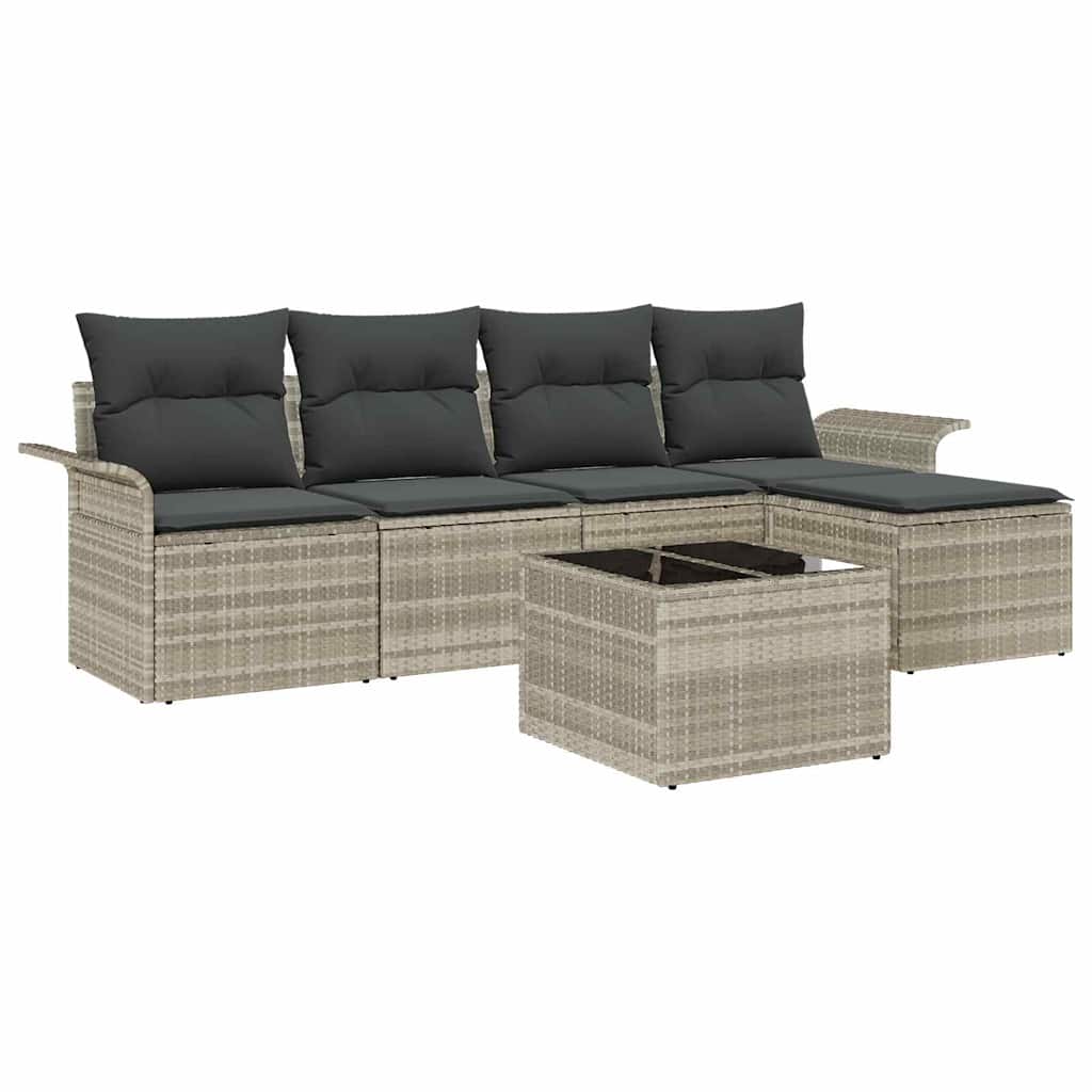 Gartensofa-set mit Kissen 6 pcs Hellgrau Poly-Rattan