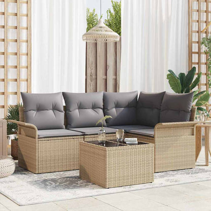 Gartensofa-set mit Speicher 5 pcs Beige Poly-Rattan