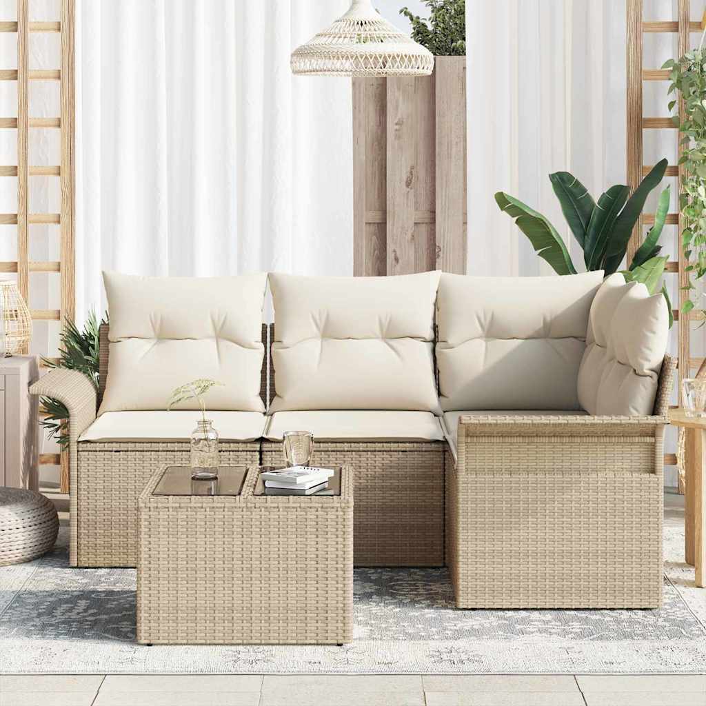 Gartensofa-set mit Speicher 5 pcs Beige Poly-Rattan