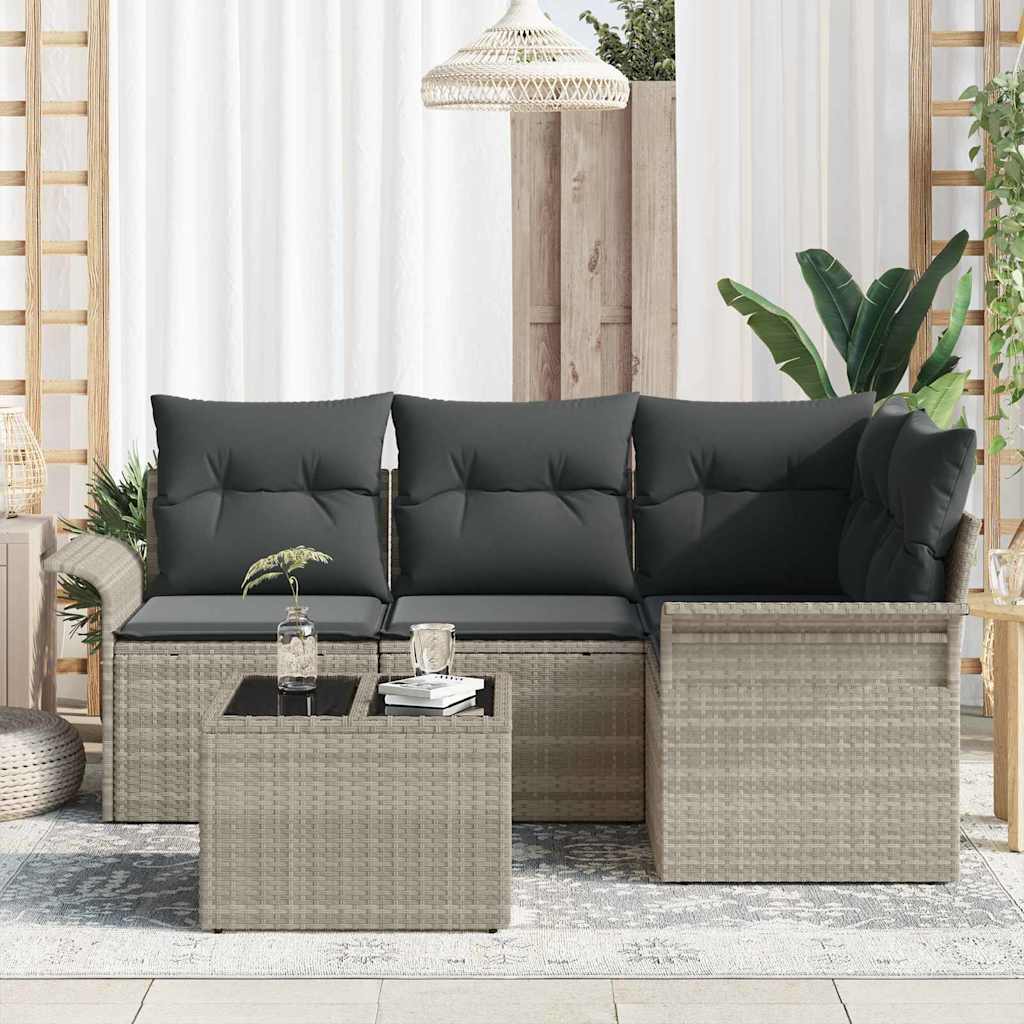 Gartensofa-set mit Speicher 5 pcs Hellgrau Poly-Rattan