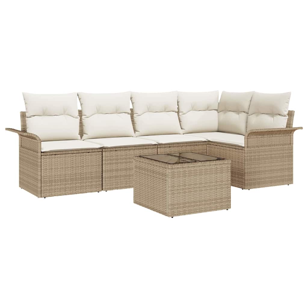 Garten-Sofa-Set mit Kissen mit Speicher 6 pcs Beige Poly Rattan