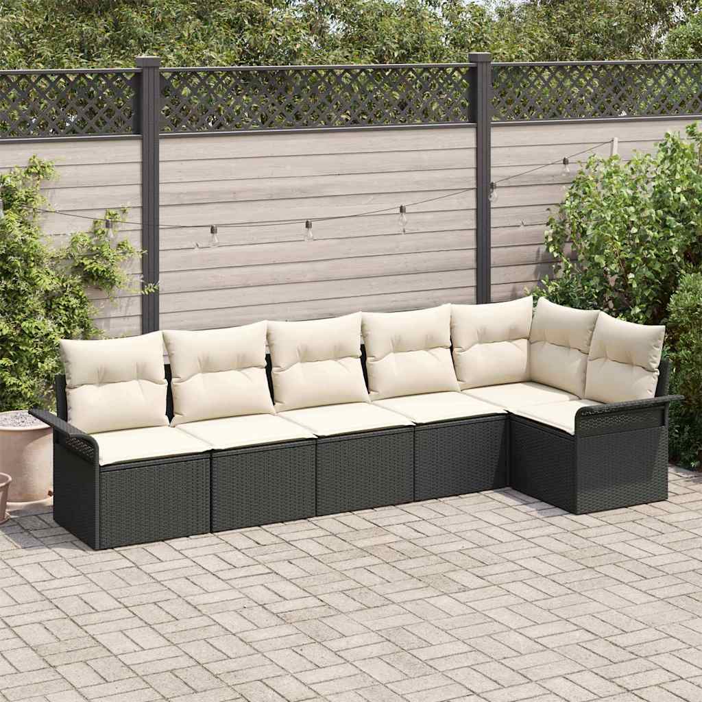 Garten-Sofa-Set mit Kissen 6 pcs Schwarz Poly Rattan