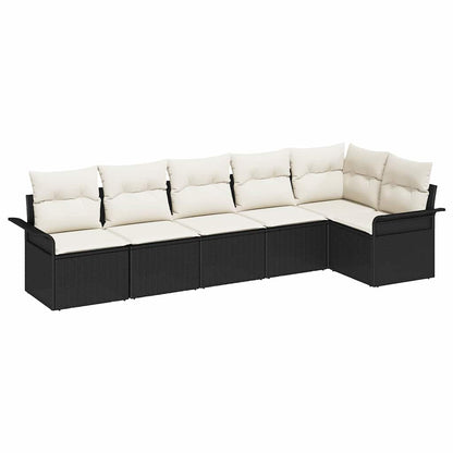 Garten-Sofa-Set mit Kissen 6 pcs Schwarz Poly Rattan