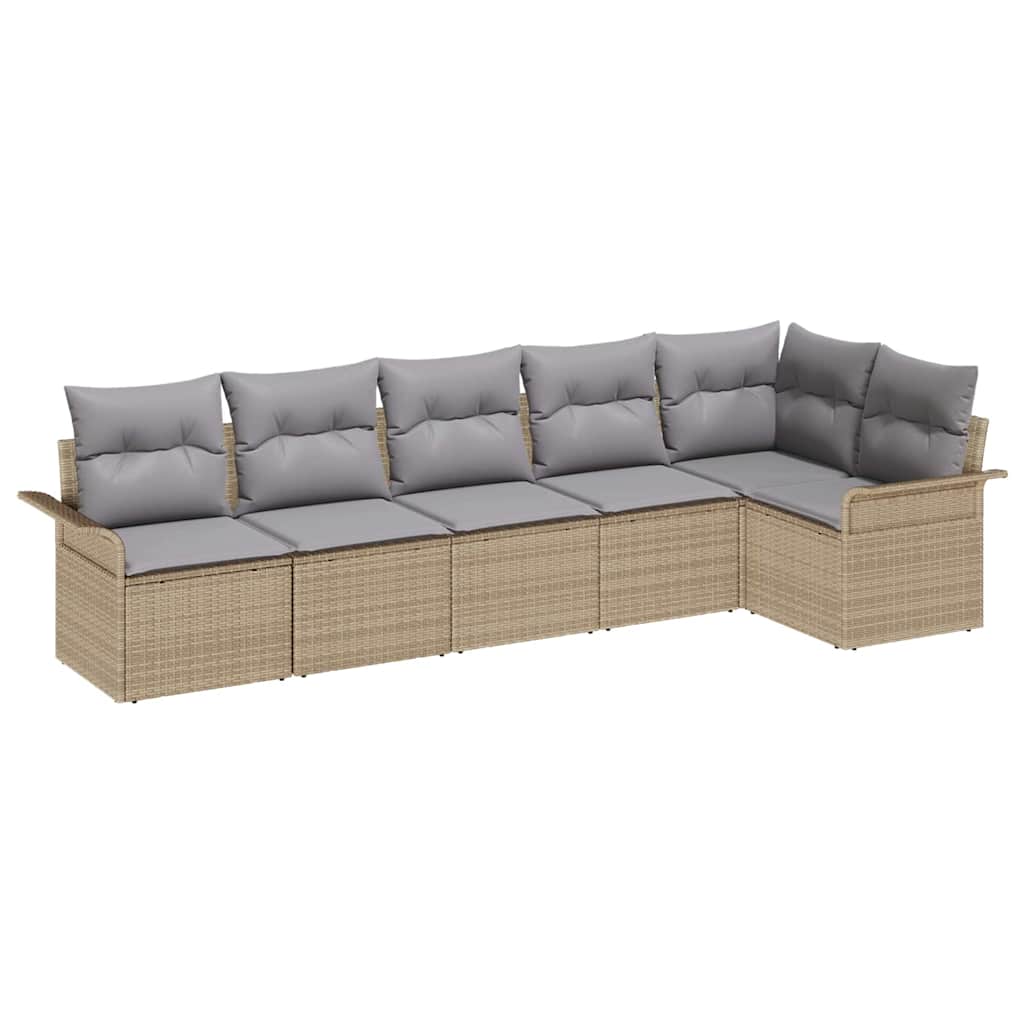Garten-Sofa-Set mit Kissen mit Speicher 6 pcs Beige Poly Rattan