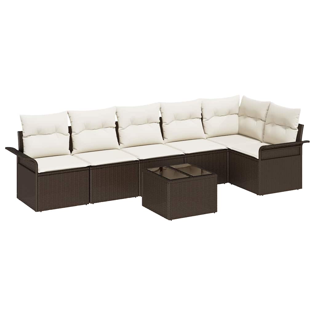 Garten-Sofa-Set mit Kissen mit Speicher 7 pcs Braun Poly Rattan