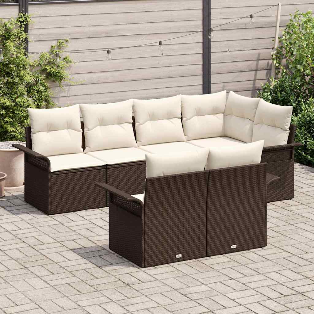 Garten-Sofa-Set mit Kissen mit Speicher 7 pcs Braun Poly Rattan