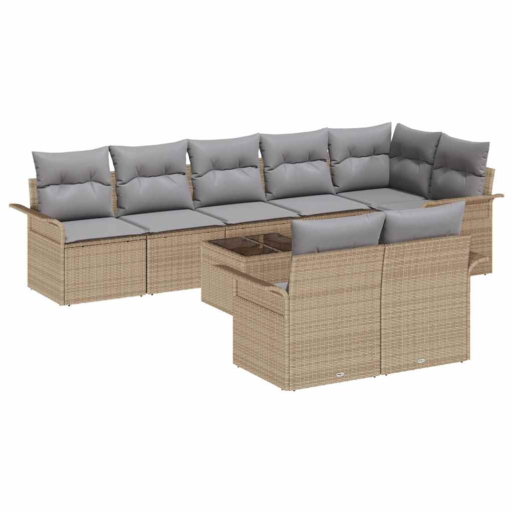 Gartensofa-set mit Speicher 9 pcs Beige Poly-Rattan