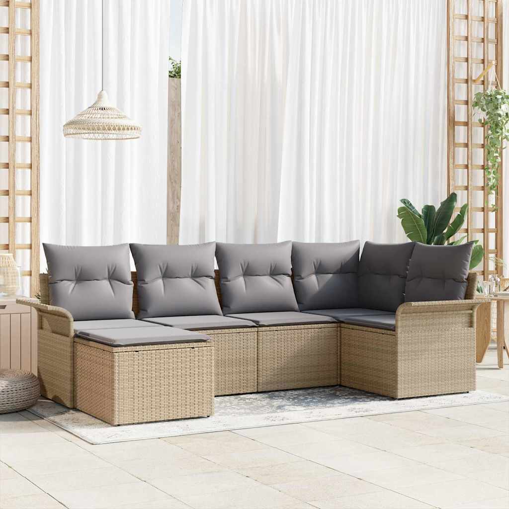 Gartensofa-set mit Speicher 6 pcs Beige Poly-Rattan