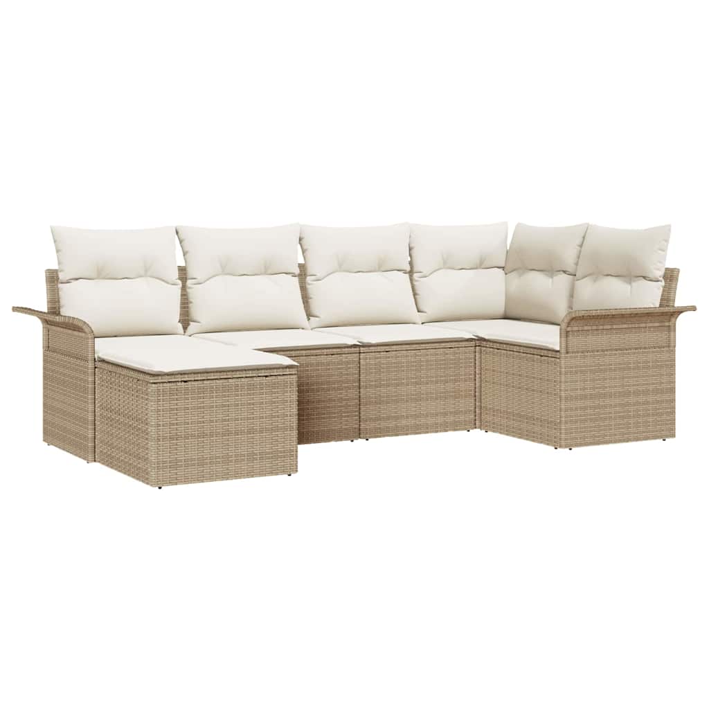 Gartensofa-set mit Speicher 6 pcs Beige Poly-Rattan