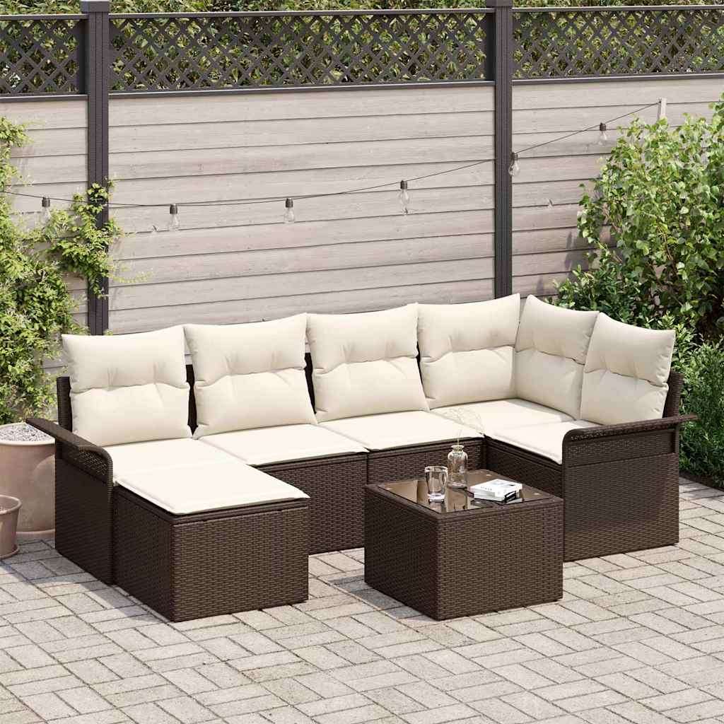 Gartensofa-set mit Speicher 7 pcs Braun Poly-Rattan