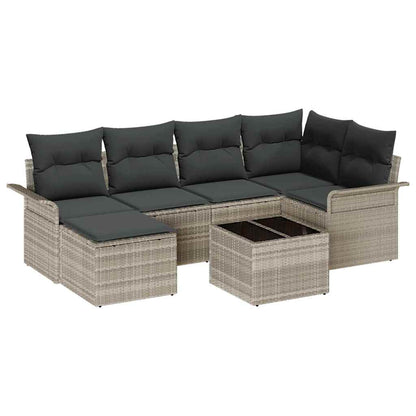 Gartensofa-set mit Speicher 7 pcs Hellgrau Poly-Rattan